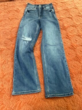 Judy Blue Medium Blue Wide-Leg Distressed Jeans Size 1